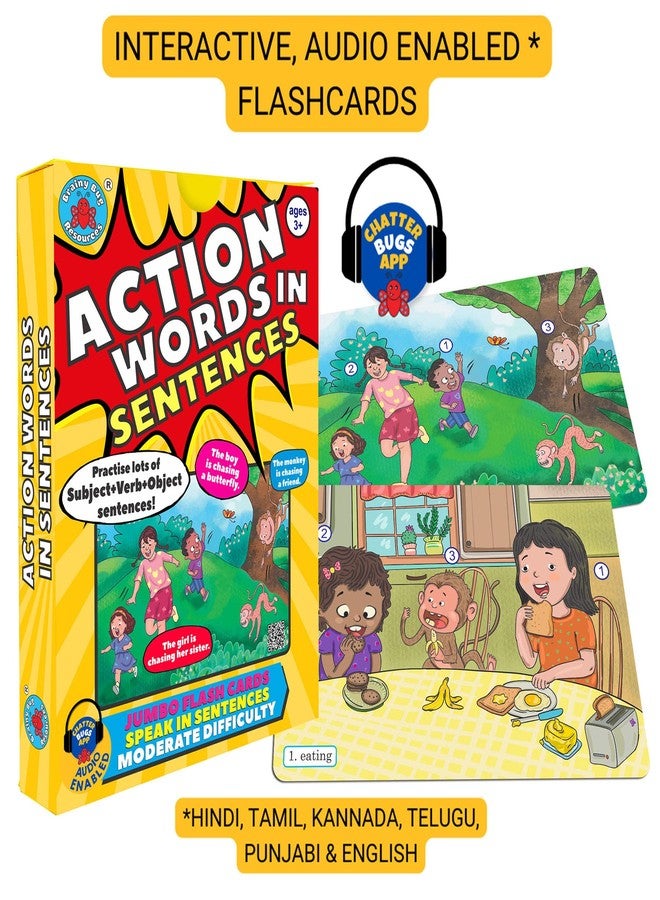 Brainy Bug Resources Brainy Bug English Learning Flashcards with App-Enabled Audio Feature | Action Words, Grammar & Sentence Practice for Kids | Educational Resource for Early Learners, Special Needs Kids - Image 2